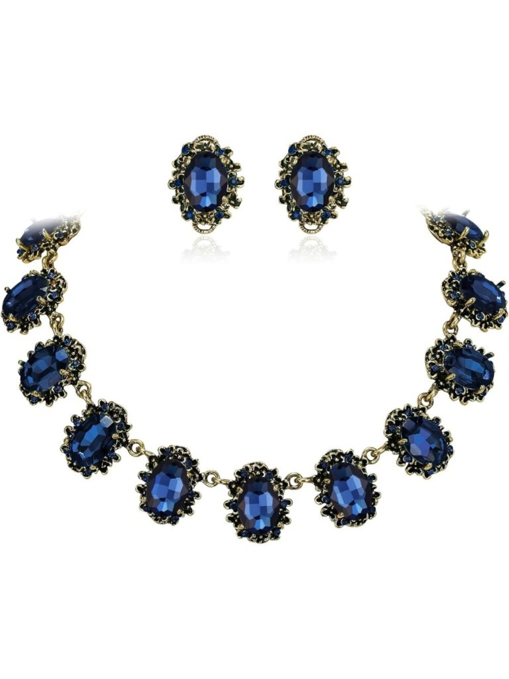 Victorian-Inspired Crystal Floral Jewelry Set: Statement Necklace & Earrings for